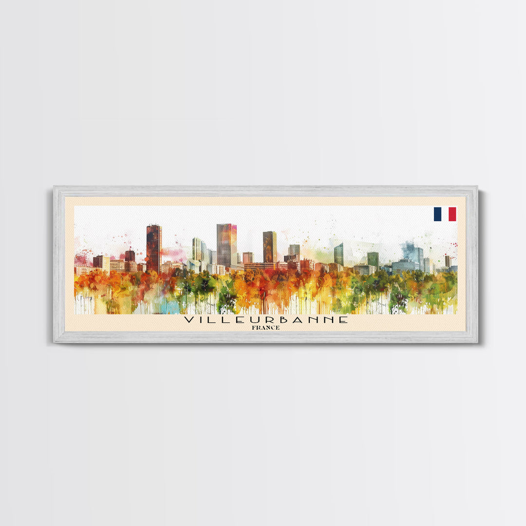 Villeurbanne France Panoramic Travel Poster, Framed Canvas Print or Metal Wall Art, Travel Art, Home Decor, Panoramic Painting, Midcentury Art