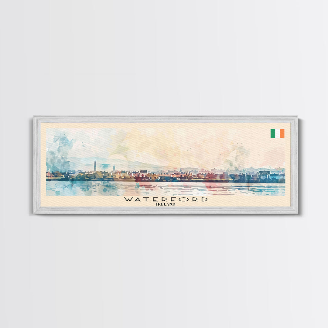 Waterford Ireland Panoramic Travel Poster, Framed Canvas Print or Metal Wall Art, Travel Art, Home Decor, Panoramic Painting, Midcentury Art