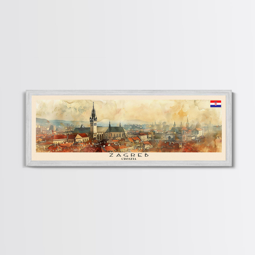 Zagreb Croatia Travel Art, City Art, Framed Canvas Print or Metal Wall Art, Europe Travel Poster, Panoramic Wall Art, Extra Wide Wall Art