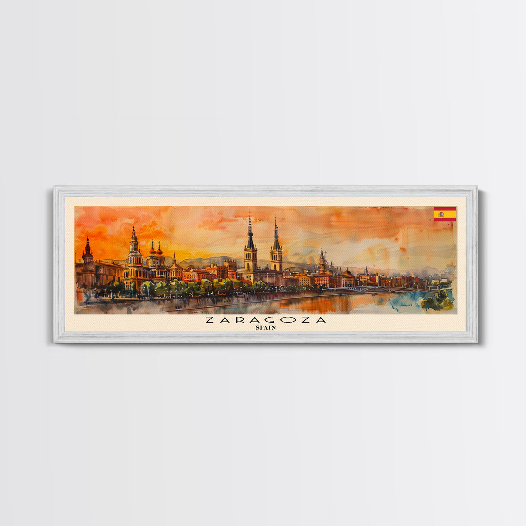 Zaragoza Spain Wall Art, Panoramic Travel Poster, Panoramic Framed Canvas Print, City Wall Art, Wall Hanging Home Decor, Travel Art