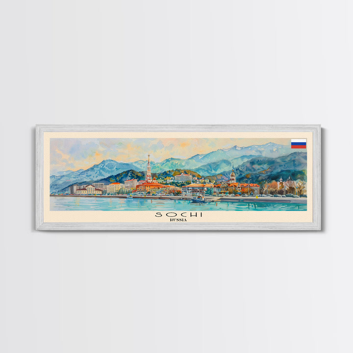 Sochi Russia Panoramic Travel Poster, Framed Canvas Print or Metal Wall Art, Travel Art, Home Decor, Panoramic Painting, Midcentury Art