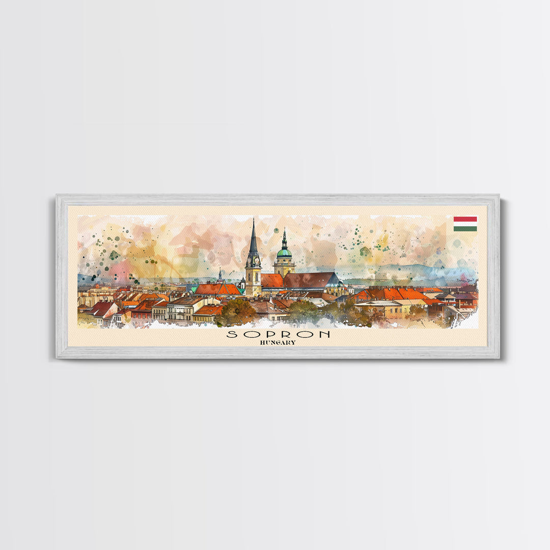 Sopron Hungary Travel Art, City Art, Framed Canvas Print or Metal Wall Art, Europe Travel Poster, Panoramic Wall Art, Extra Wide Wall Art