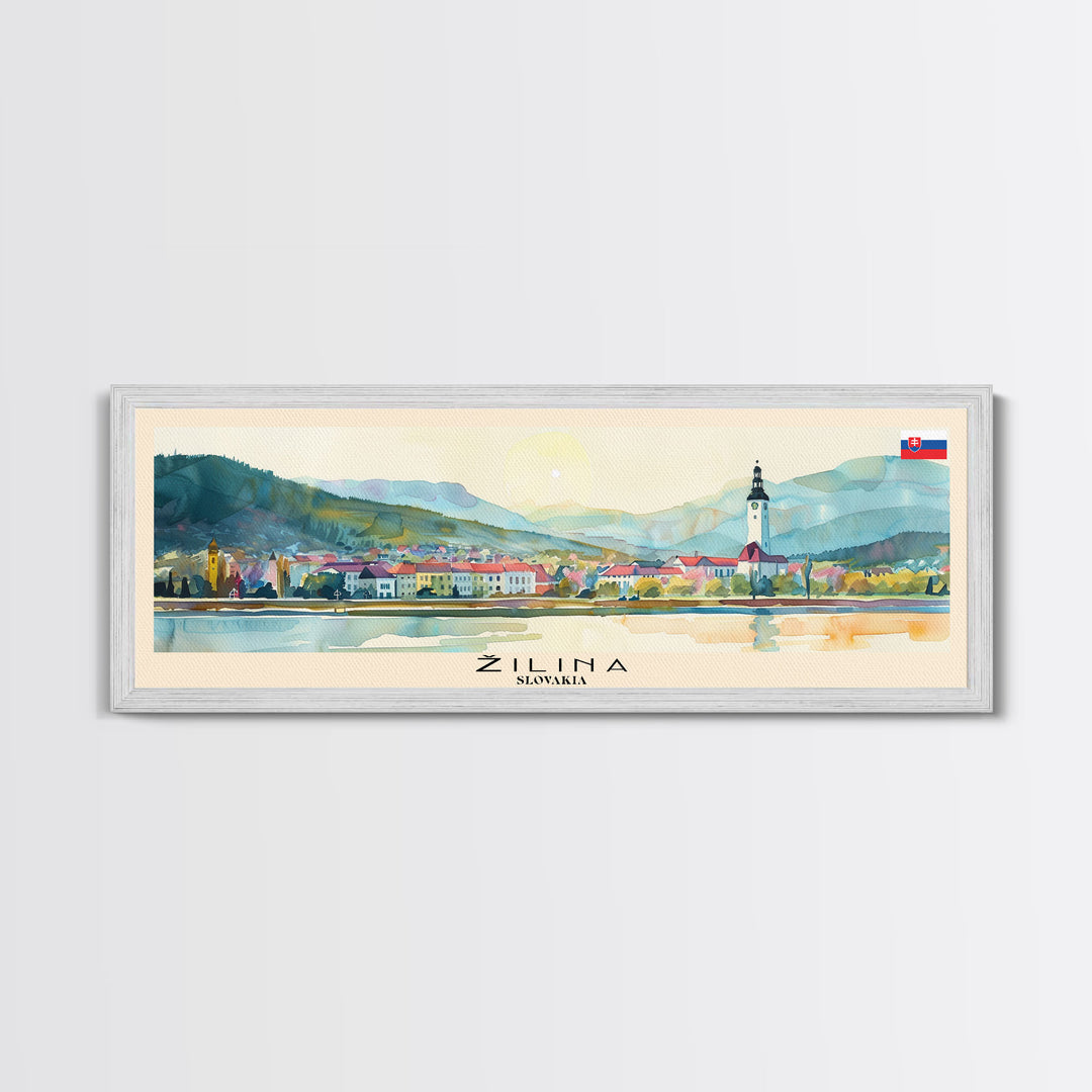 Zilina Slovakia Panoramic Travel Poster, Framed Canvas Print or Metal Wall Art, Travel Art, Home Decor, Panoramic Painting, Midcentury Art