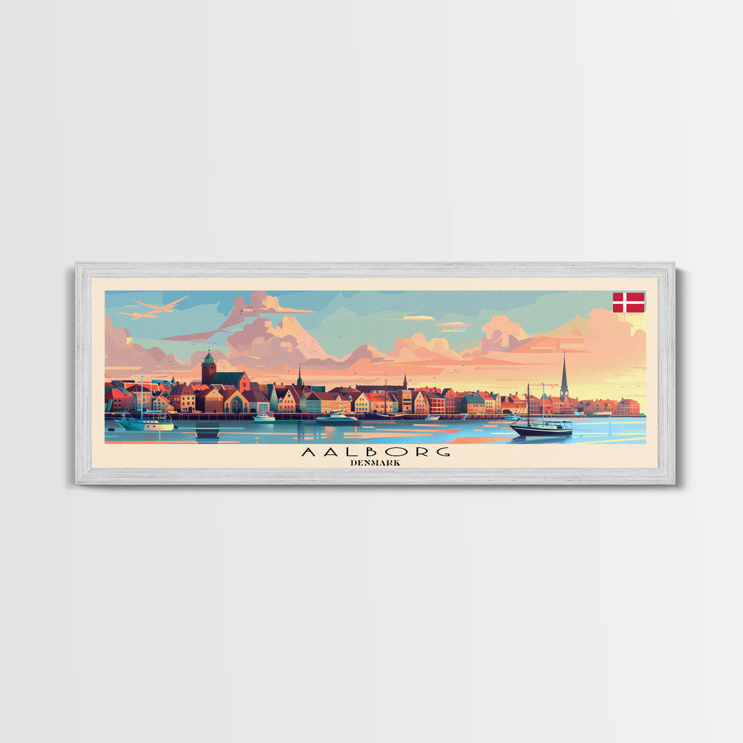 Aalborg Denmark Wall Art, Panoramic Travel Poster, Panoramic Framed Canvas Print, City Wall Art, Wall Hanging Home Decor, Travel Art