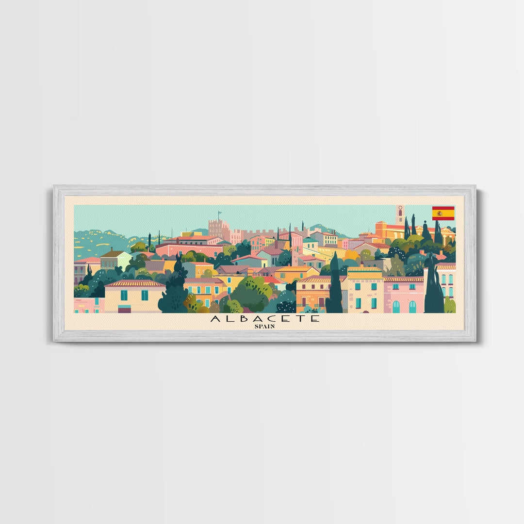 Albacete Spain Travel Print Wall Art, Panoramic City Art, Travel Art, Wall Decor, Vacation Gift, Framed Canvas Print Or Metal Art