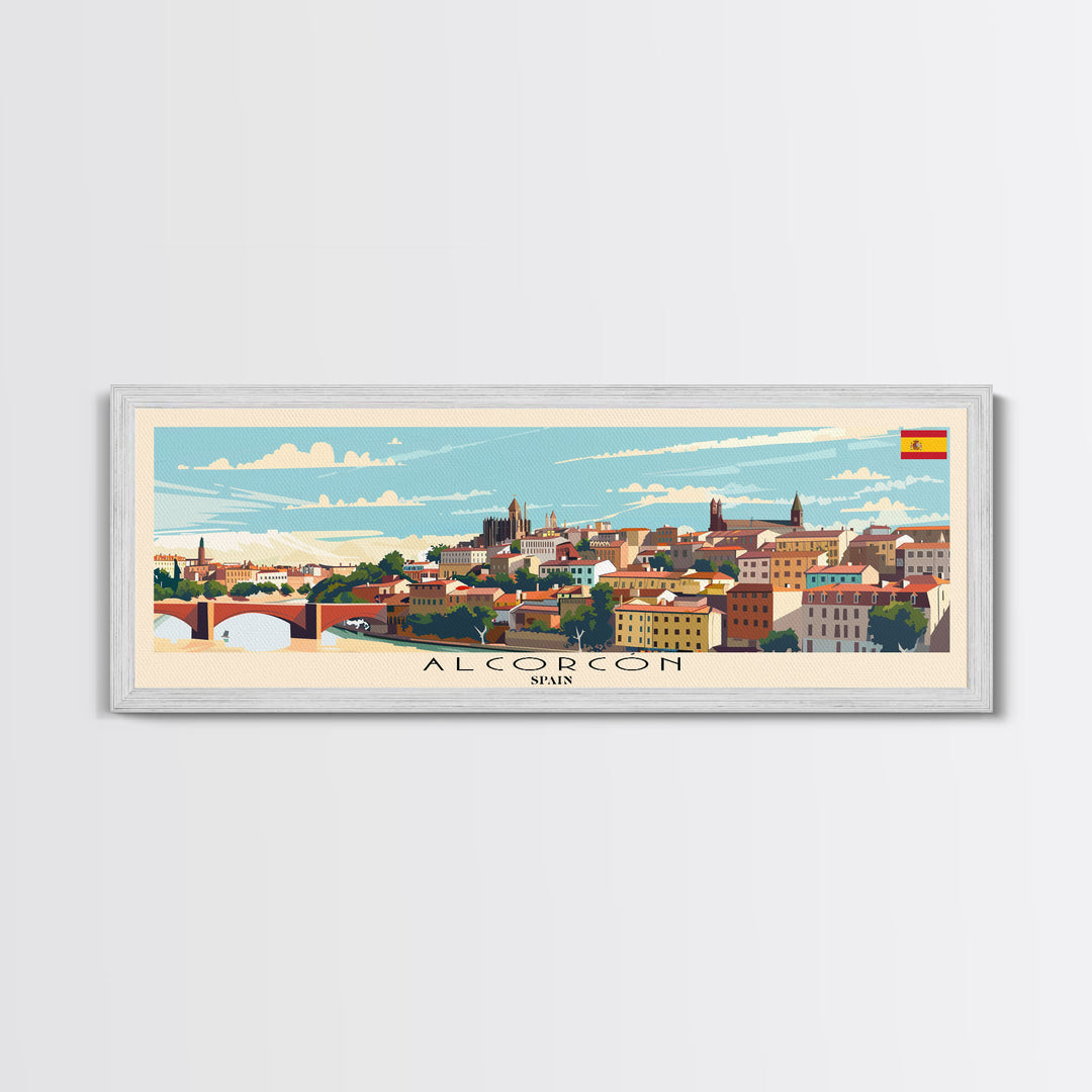 Alcorcón Spain Panoramic Travel Poster, Framed Canvas Print or Metal Wall Art, Travel Art, Home Decor, Panoramic Painting, Midcentury Art