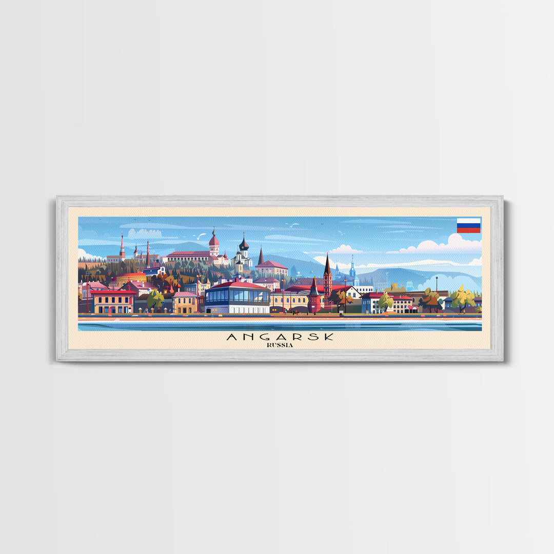 Angarsk Russia Panoramic Travel Poster, Framed Canvas Print or Metal Wall Art, Travel Art, Home Decor, Panoramic Painting, Midcentury Art