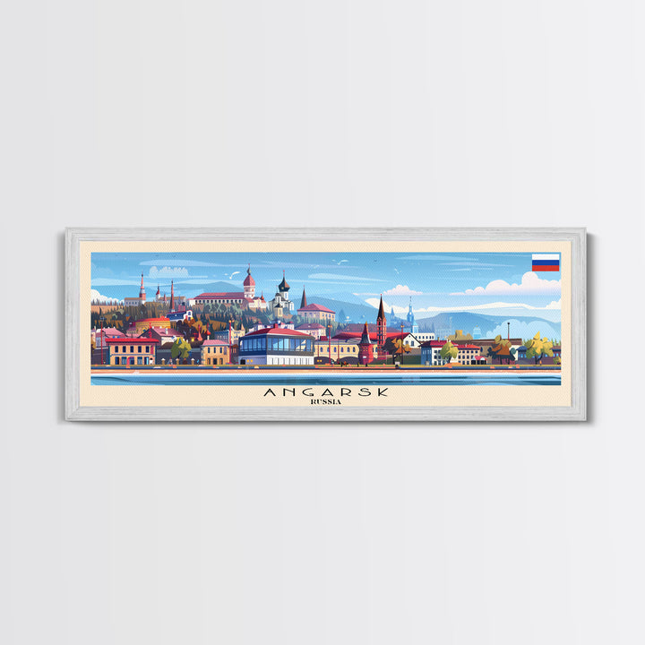 Angarsk Russia Panoramic Travel Poster, Framed Canvas Print or Metal Wall Art, Travel Art, Home Decor, Panoramic Painting, Midcentury Art