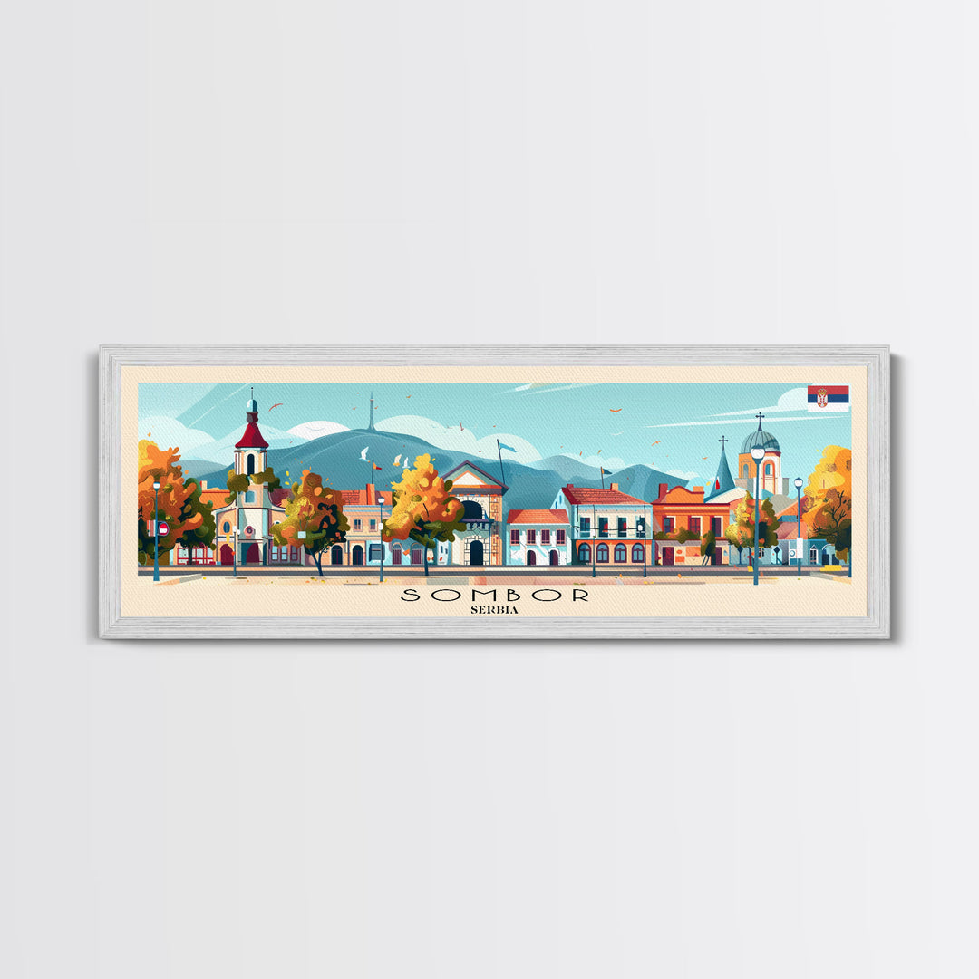 Sombor Serbia Travel Print Wall Art, Panoramic City Art, Travel Art, Wall Decor, Vacation Gift, Framed Canvas Print Or Metal Art