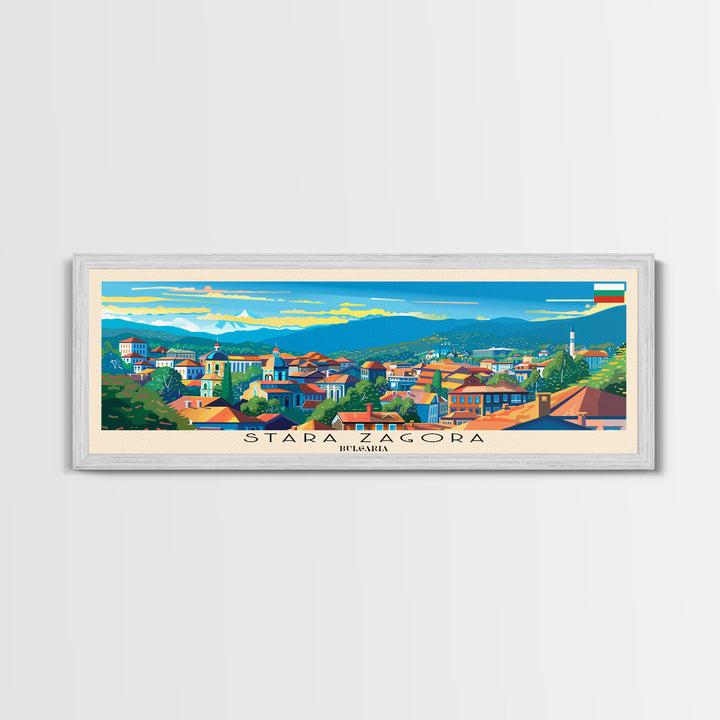 Stara Zagora Bulgaria Wall Art, Panoramic Travel Poster, Panoramic Framed Canvas Print, City Wall Art, Wall Hanging Home Decor, Travel Art