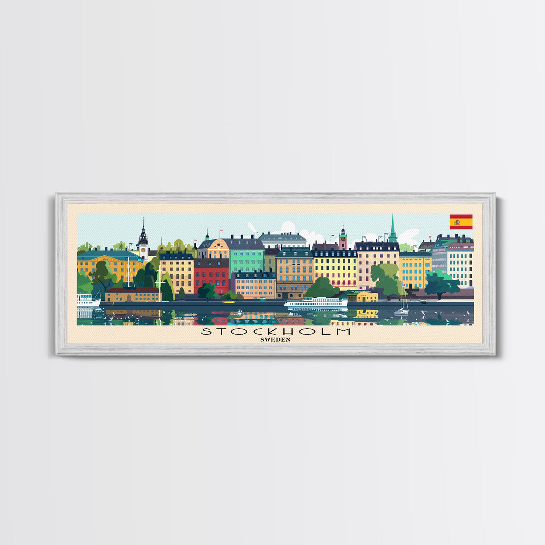 Stockholm Sweden Travel Art, City Art, Framed Canvas Print or Metal Wall Art, Europe Travel Poster, Panoramic Wall Art, Extra Wide Wall Art