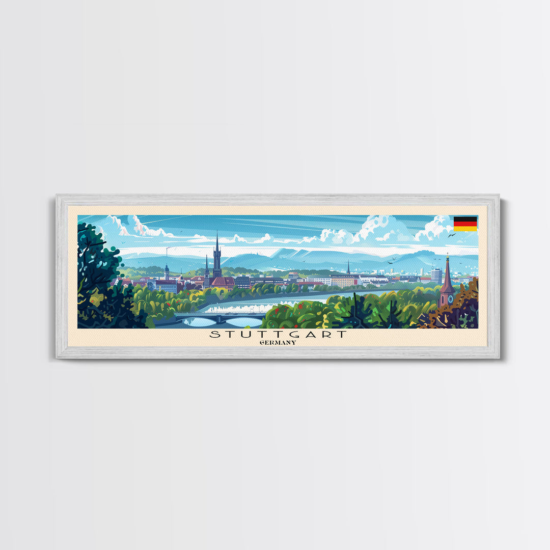 Stuttgart Germany Wall Art, Panoramic Travel Poster, Panoramic Framed Canvas Print, City Wall Art, Wall Hanging Home Decor, Travel Art