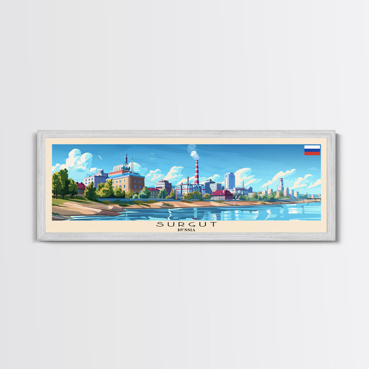 Surgut Russia Panoramic Travel Poster, Framed Canvas Print or Metal Wall Art, Travel Art, Home Decor, Panoramic Painting, Midcentury Art