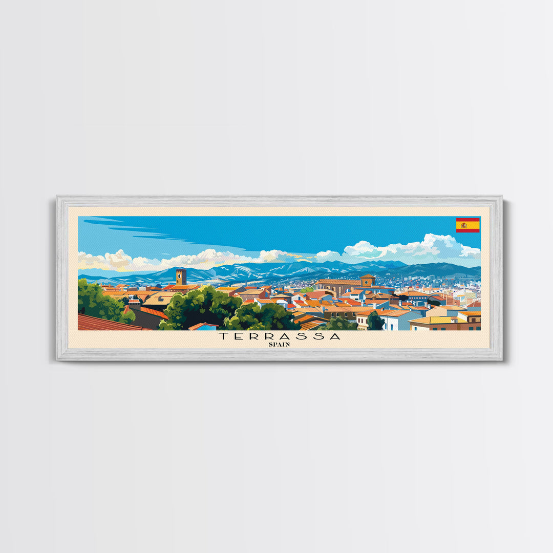 Terrassa Spain Wall Art, Panoramic Travel Poster, Panoramic Framed Canvas Print, City Wall Art, Wall Hanging Home Decor, Travel Art