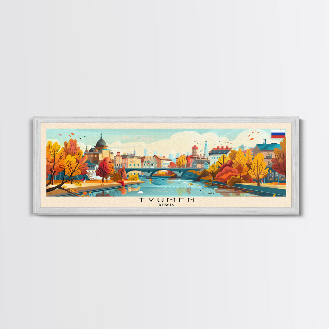 Tyumen Russia Panoramic Travel Poster, Framed Canvas Print or Metal Wall Art, Travel Art, Home Decor, Panoramic Painting, Midcentury Art