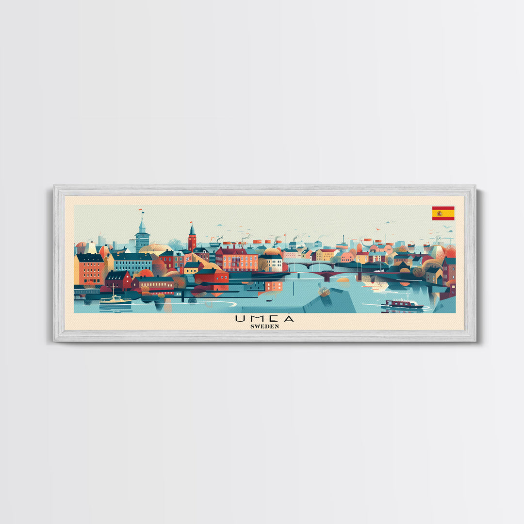 Ume Sweden Panoramic Travel Poster, Framed Canvas Print or Metal Wall Art, Travel Art, Home Decor, Panoramic Painting, Midcentury Art