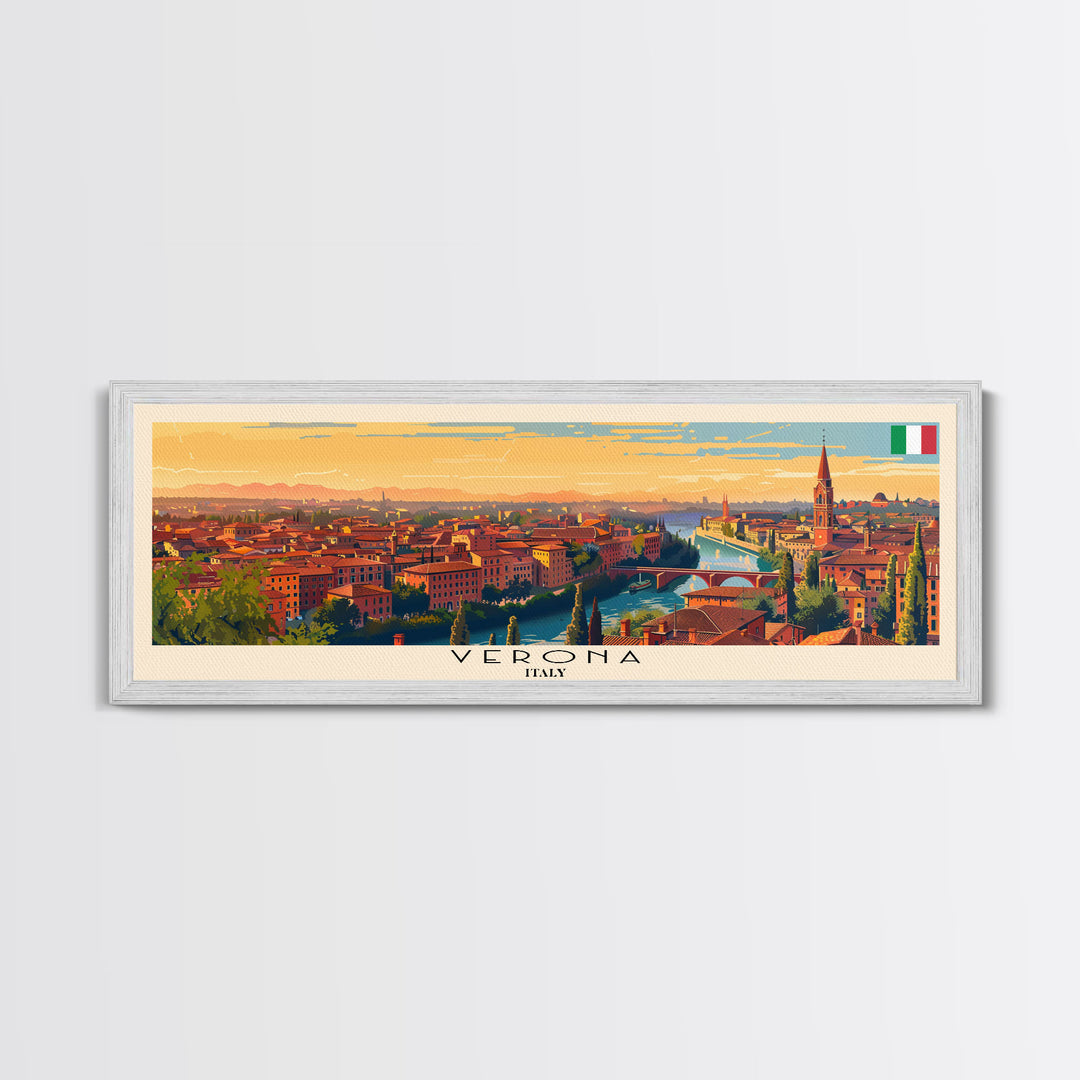 Verona Italy Travel Art, City Art, Framed Canvas Print or Metal Wall Art, Europe Travel Poster, Panoramic Wall Art, Extra Wide Wall Art