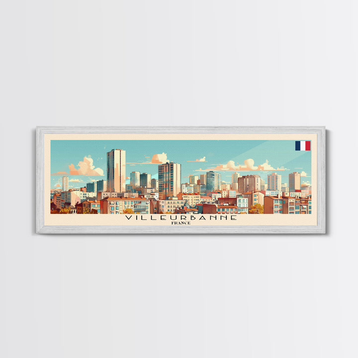 Villeurbanne France Panoramic Travel Poster, Framed Canvas Print or Metal Wall Art, Travel Art, Home Decor, Panoramic Painting, Midcentury Art