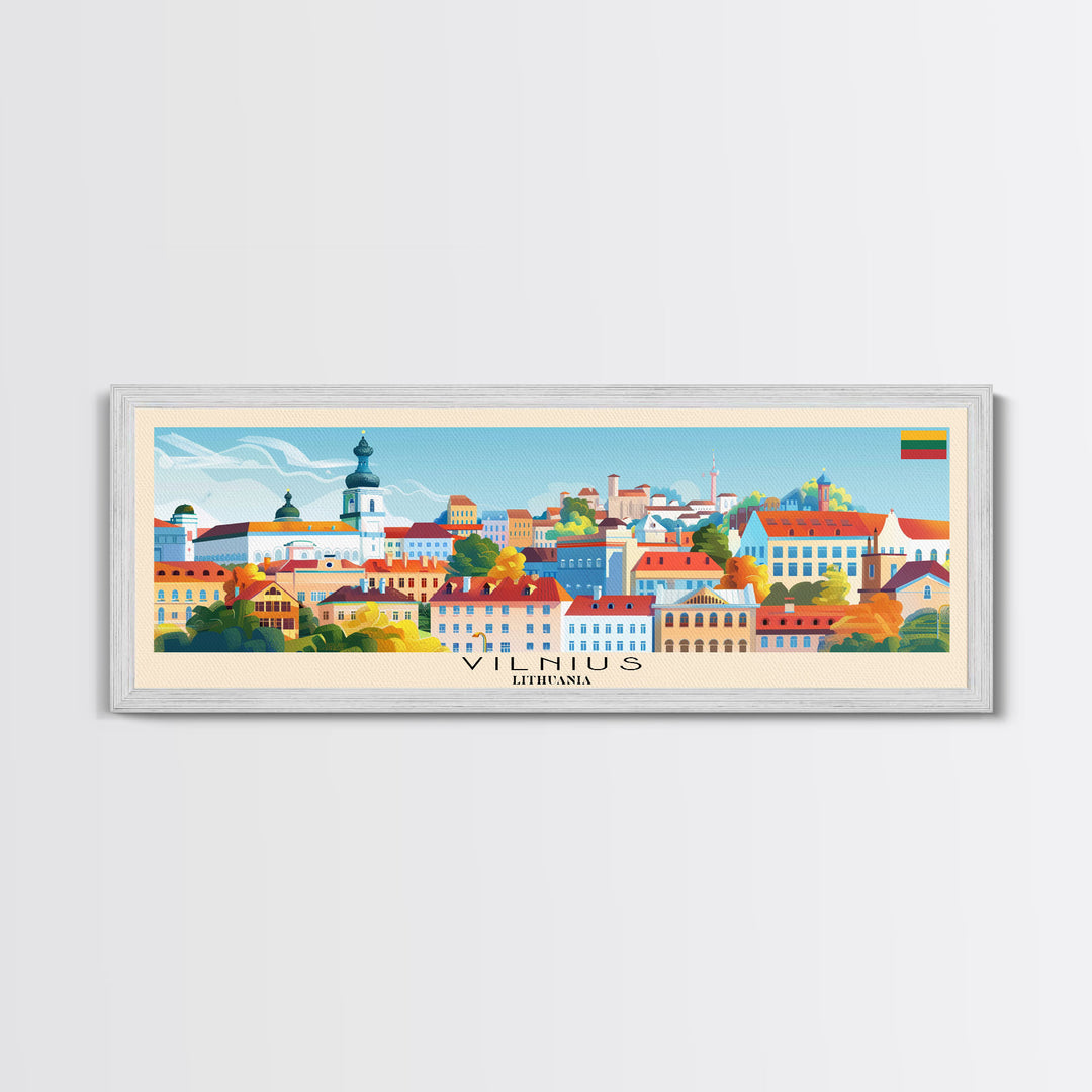 Vilnius Lithuania Wall Art, Panoramic Travel Poster, Panoramic Framed Canvas Print, City Wall Art, Wall Hanging Home Decor, Travel Art