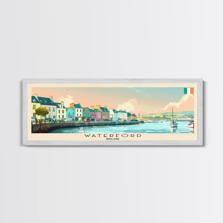 Waterford Ireland Panoramic Travel Poster, Framed Canvas Print or Metal Wall Art, Travel Art, Home Decor, Panoramic Painting, Midcentury Art