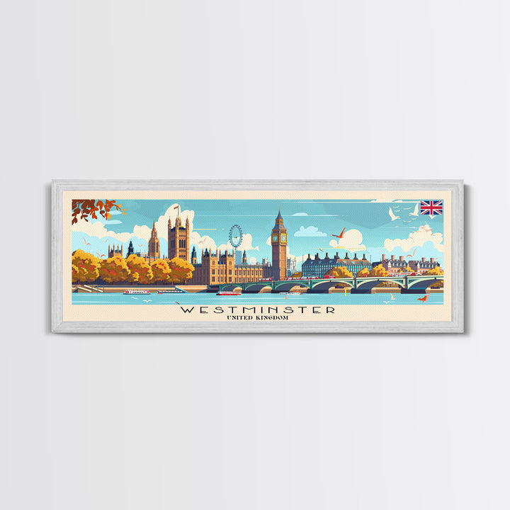 Westminster United Kingdom Wall Art, Panoramic Travel Poster, Panoramic Framed Canvas Print, City Wall Art, Wall Hanging Home Decor, Travel Art