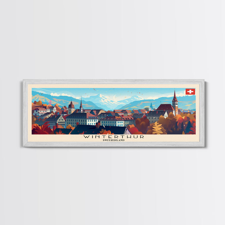 Winterthur Switzerland Travel Art, City Art, Framed Canvas Print or Metal Wall Art, Europe Travel Poster, Panoramic Wall Art, Extra Wide Wall Art