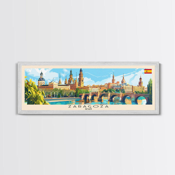 Zaragoza Spain Wall Art, Panoramic Travel Poster, Panoramic Framed Canvas Print, City Wall Art, Wall Hanging Home Decor, Travel Art