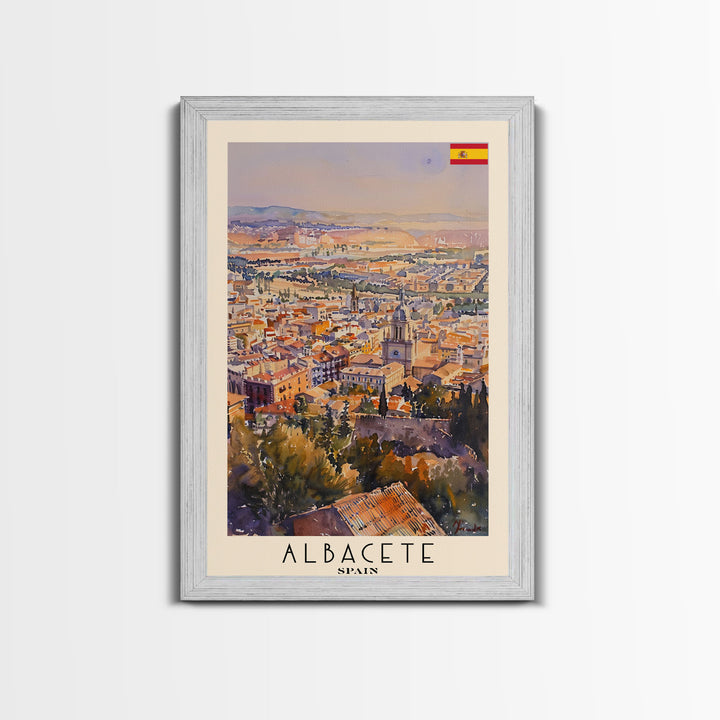 Albacete Spain Skyline Travel Poster Art, Framed Canvas Print, Vibrant Wall Art for Living Room, Bedroom Decor, Home Decoration