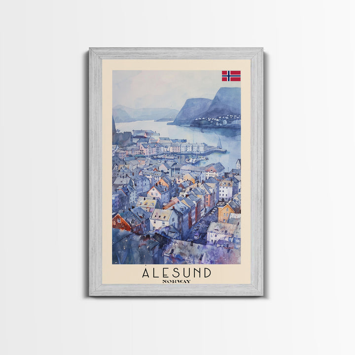 Ålesund Norway Coastal Town Travel Poster Art, Framed Canvas Print, Scenic Wall Art for Living Room, Bedroom Decor, Home Decoration