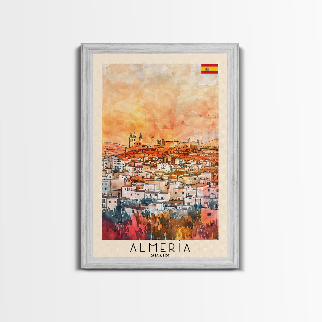 Almerķa Spain Beachside City Travel Poster Art, Framed Canvas Print, Vibrant Wall Art for Living Room, Bedroom Decor, Home Decoration