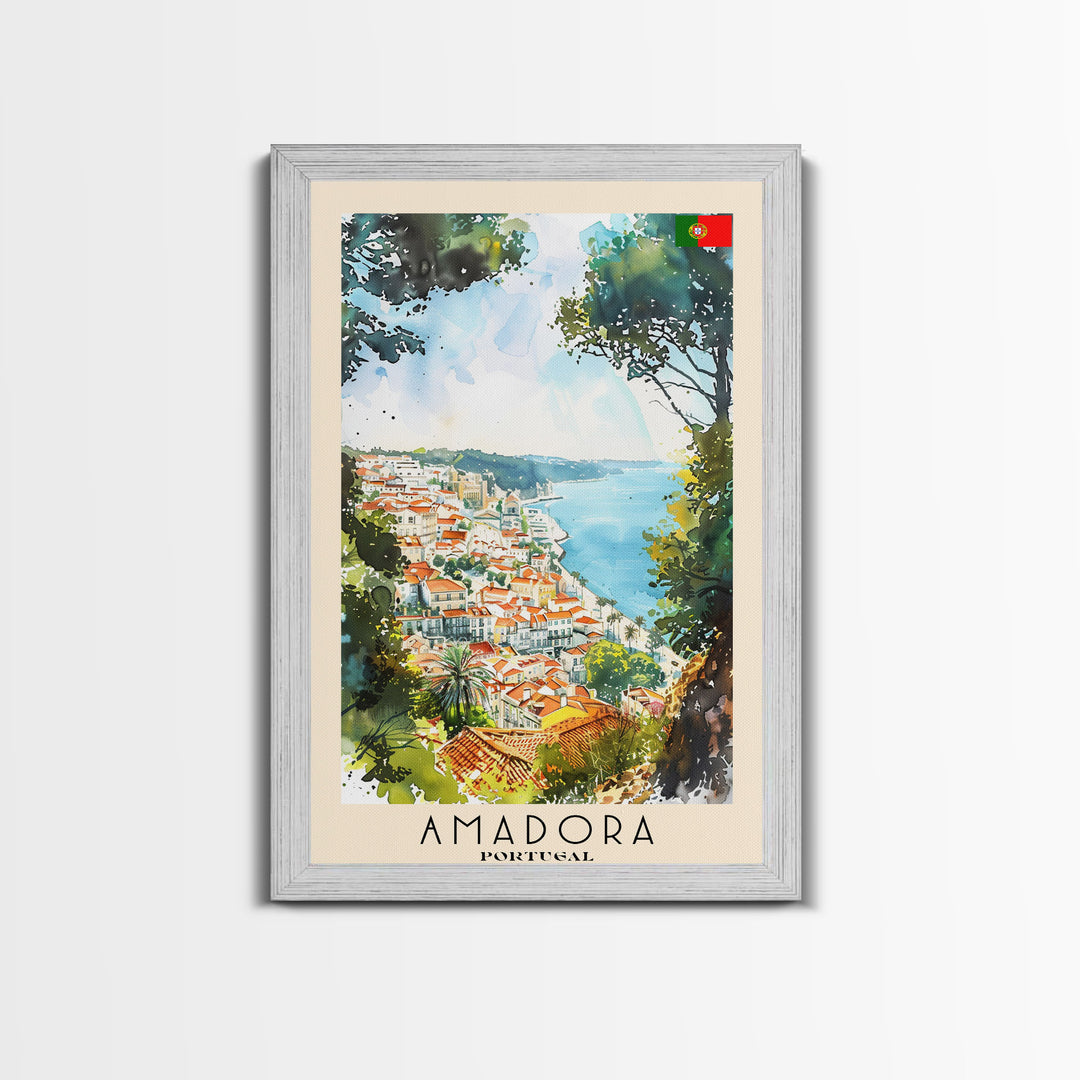 Amadora Portugal Scenic View Travel Poster Art, Framed Canvas Print, Stunning Wall Art for Living Room, Bedroom Decor, Home Decoration