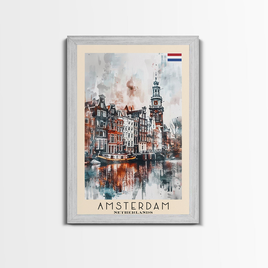 Stunning Amsterdam Cityscape, Framed Canvas Print, Perfect for Living Room Art, Travel Poster, Boho Home Decor, Watercolor Art