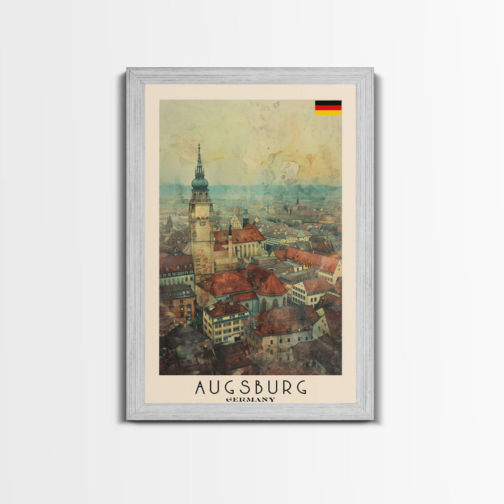 Augsburg Germany Travel Poster Framed Canvas Print, Wall Art, Home Decor, Travel Print, Watercolor Painting, Historical Cityscape, Original Art