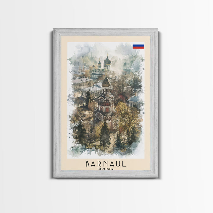 Barnaul Russia Travel Poster Framed Canvas Print, Wall Art, Home Decor, Abstract Painting, Living Room Art, Vacation Gift