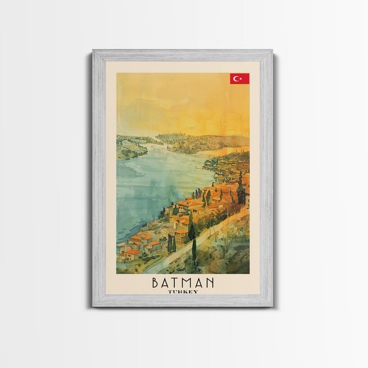 Batman Turkey Travel Poster Framed Canvas Print, Wall Art, Living Room Art, Watercolor Painting, Original Art, Vacation Gift