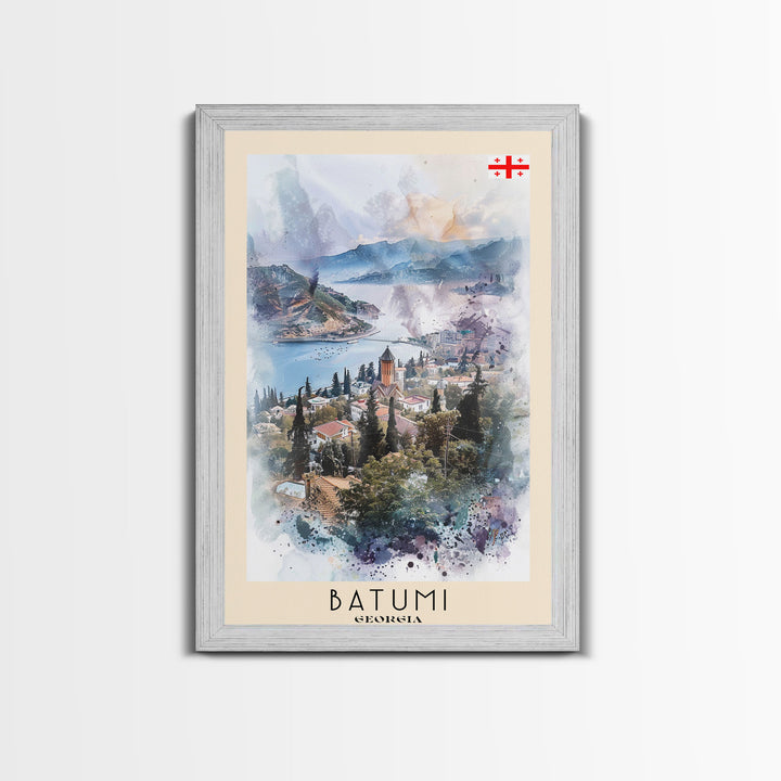 Batumi Georgia Travel Poster Framed Canvas Print, Wall Art, Home Decor, Watercolor Painting, Vacation Gift, Minimalist Art