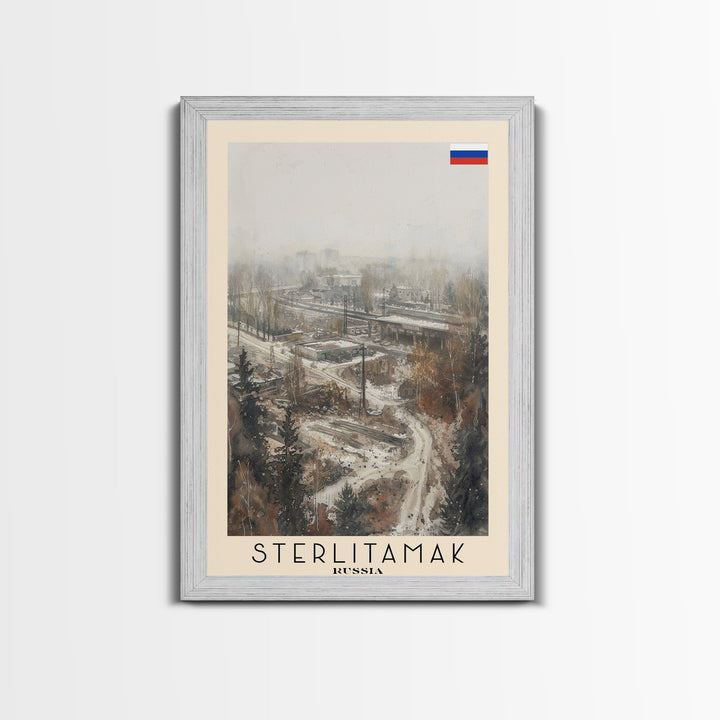 Sterlitamak Russia Travel Poster Framed Canvas Print, Watercolor Painting, Scenic Wall Art, Home Decor, Russian Landscape, Traditional Art