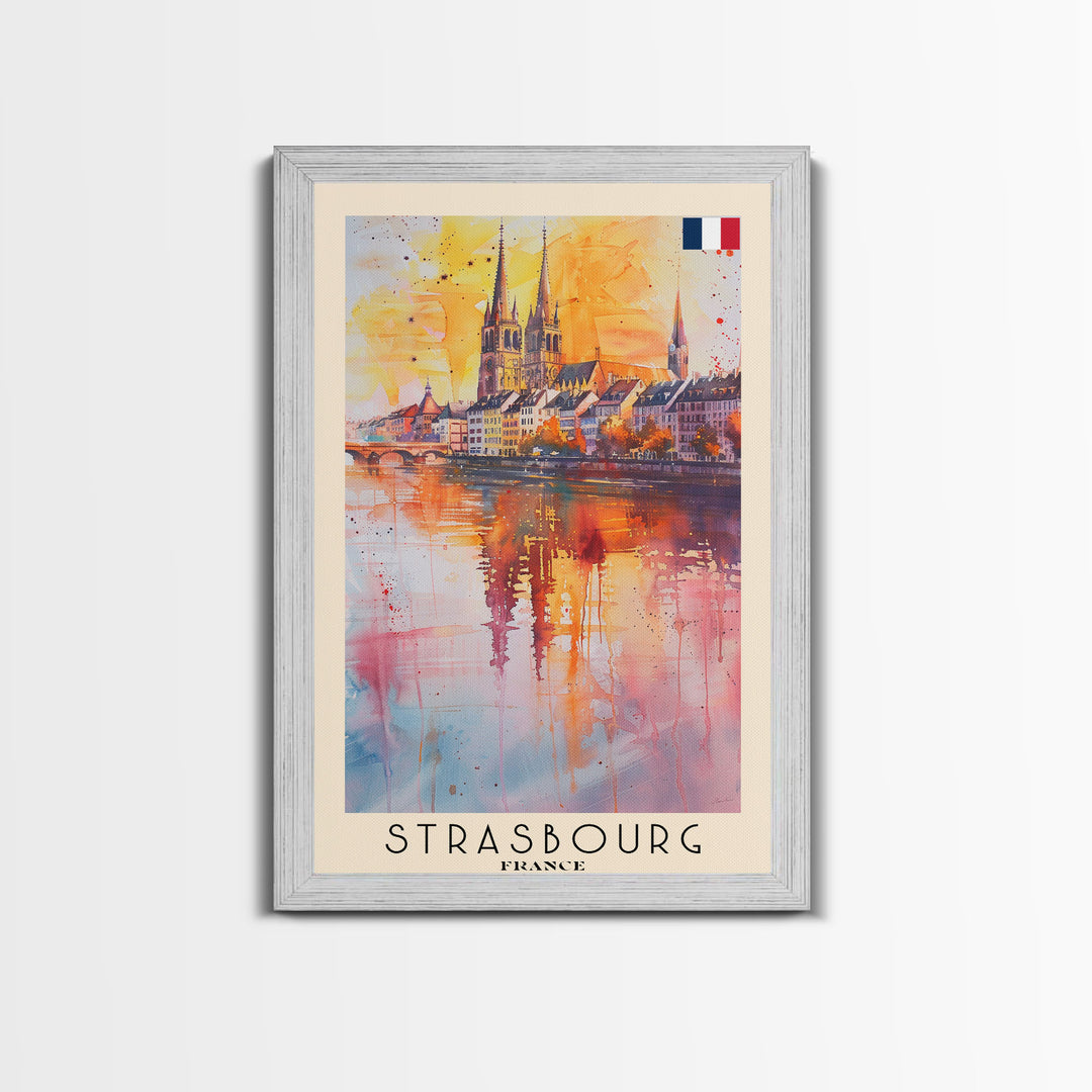 Strasbourg France Travel Poster Framed Canvas Print, Watercolor Painting, Historic Wall Art, Home Decor, French Architecture, Chic Decor