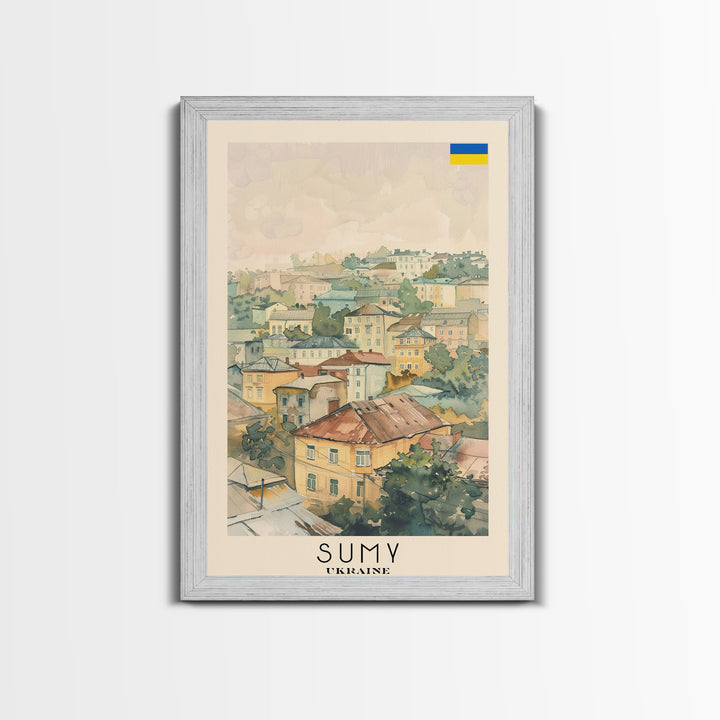 Sumy Ukraine Travel Poster Framed Canvas Print, Watercolor Painting, Scenic Wall Art, Home Decor, Ukrainian Landscape, Bohemian Decor