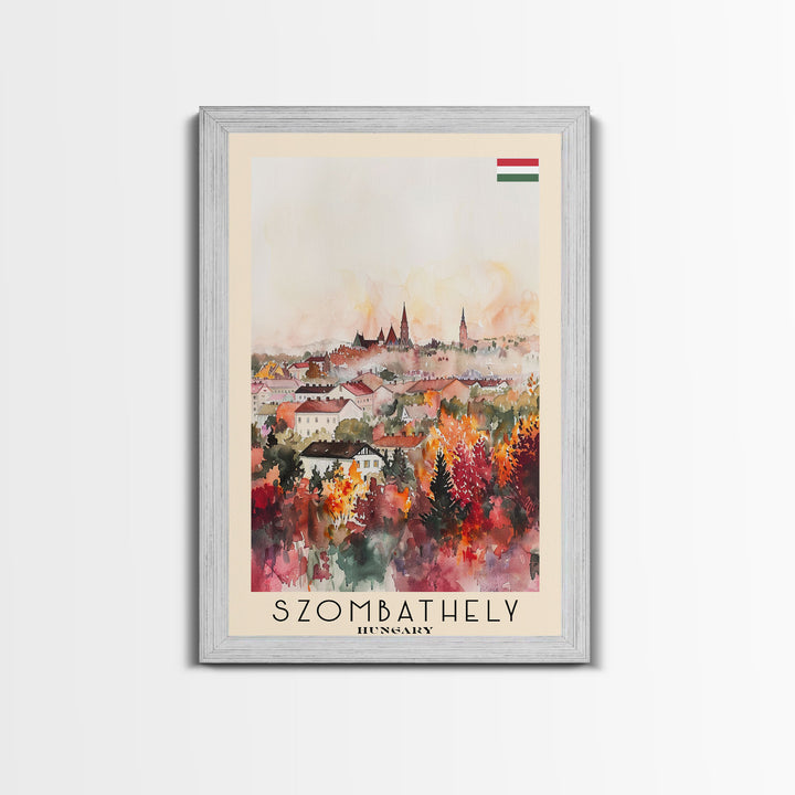 Szombathely Hungary Travel Poster Framed Canvas Print, Watercolor Painting, Scenic Wall Art, Home Decor, Hungarian Cityscape, Classic Art