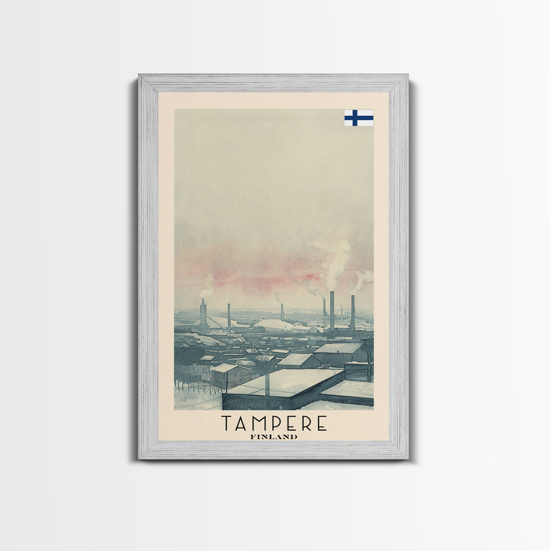 Tampere Finland Travel Poster Framed Canvas Print, Watercolor Painting, Scenic Wall Art, Home Decor, Finnish Landscape, Contemporary Art