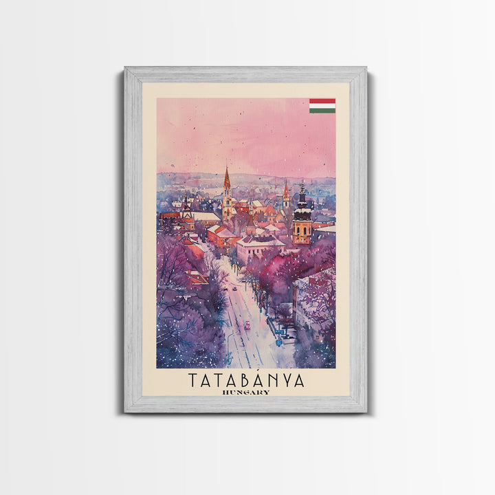 Tatabanya Hungary Travel Poster Framed Canvas Print, Watercolor Painting, Scenic Wall Art, Home Decor, Hungarian Landscape, Vibrant Art