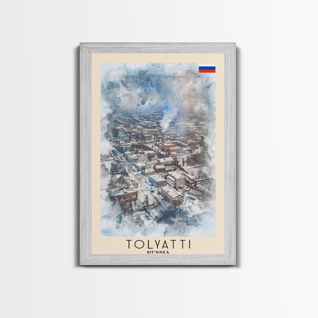 Tolyatti Russia Travel Poster Framed Canvas Print, Watercolor Painting, Scenic Wall Art, Home Decor, Russian Landscape, Rustic Art