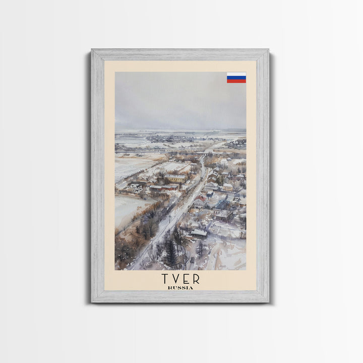 Tver Russia Travel Poster Framed Canvas Print, Watercolor Painting, Scenic Wall Art, Home Decor, Russian Landscape, Rustic Decor