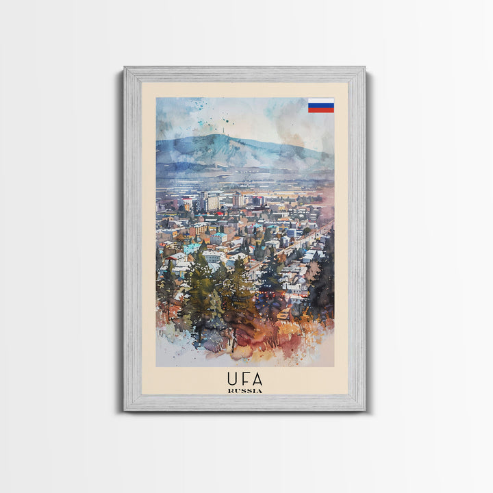 Ufa Russia Travel Poster Framed Canvas Print, Watercolor Painting, Scenic Wall Art, Home Decor, Russian Landscape, Vibrant Decor