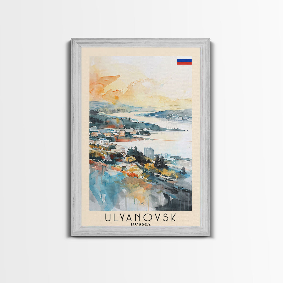 Ulyanovsk Russia Travel Poster Framed Canvas Print, Watercolor Painting, Urban Wall Art, Home Decor, Russian Cityscape, Modern Art