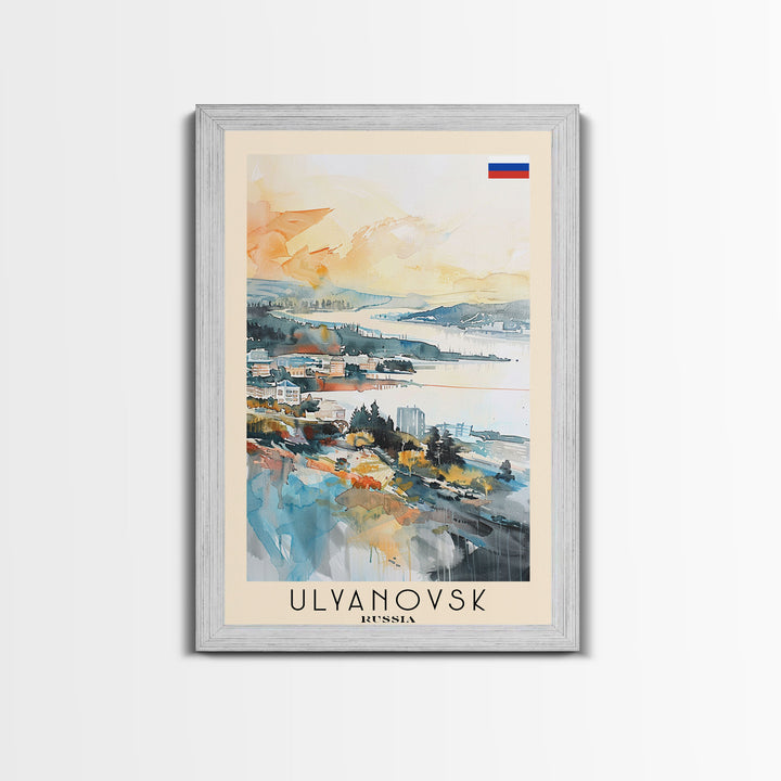 Ulyanovsk Russia Travel Poster Framed Canvas Print, Watercolor Painting, Urban Wall Art, Home Decor, Russian Cityscape, Modern Art