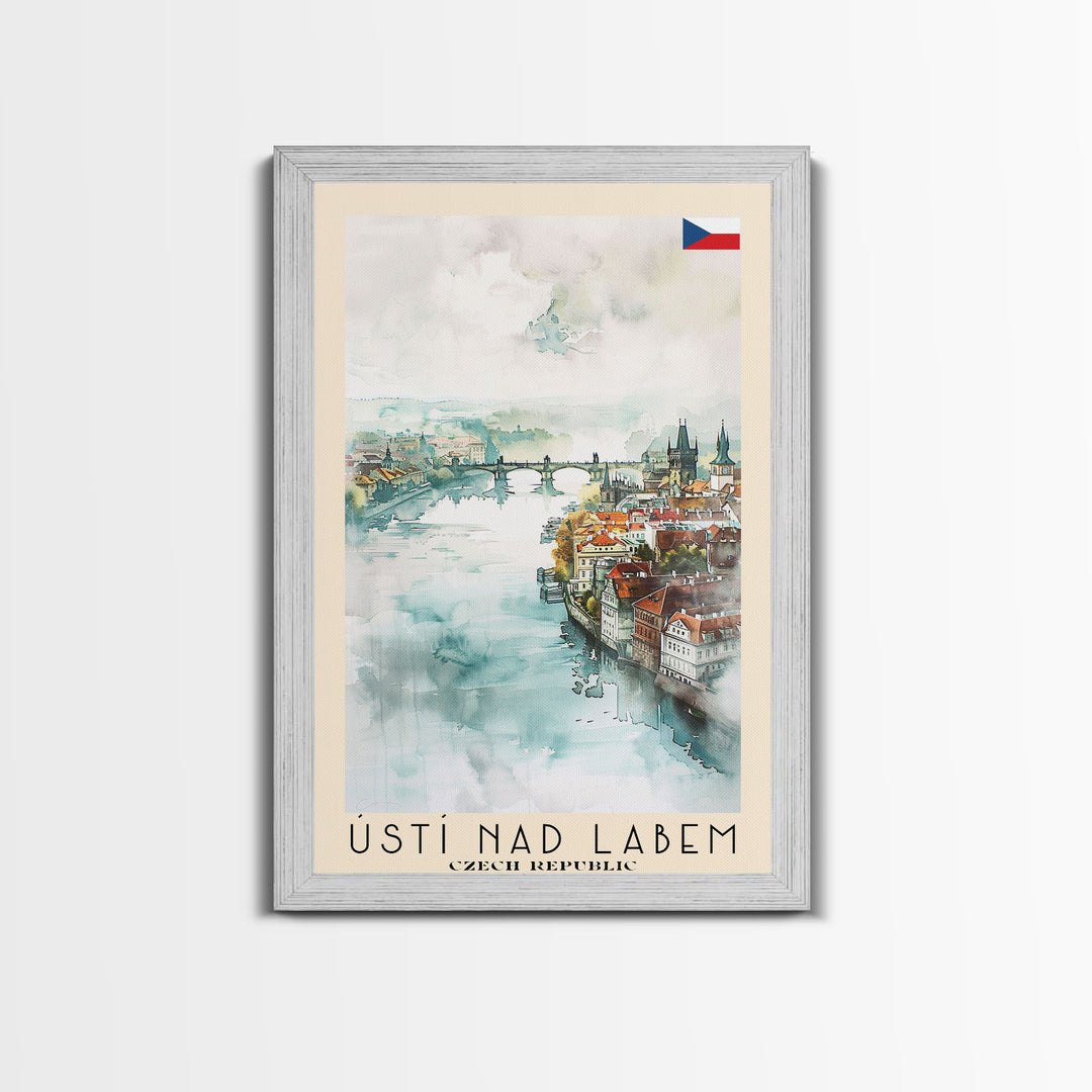 Usti Nad Labem Czech Travel Poster Framed Canvas Print, Watercolor Painting, Scenic Wall Art, Home Decor, Czech Landscape, Bohemian Art