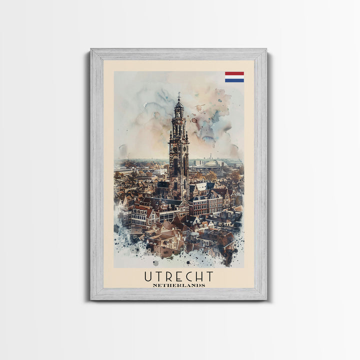 Utrecht Netherlands Travel Poster Framed Canvas Print, Watercolor Painting, Urban Wall Art, Home Decor, Dutch Cityscape, Trendy Art