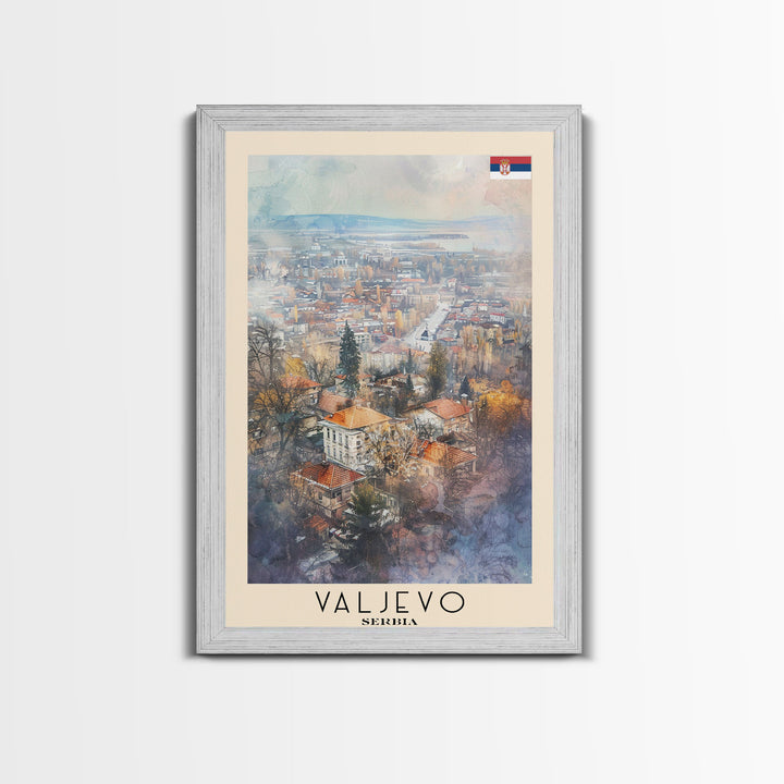 Valjevo Serbia Travel Poster Framed Canvas Print, Watercolor Painting, Scenic Wall Art, Home Decor, Serbian Landscape, Unique Art